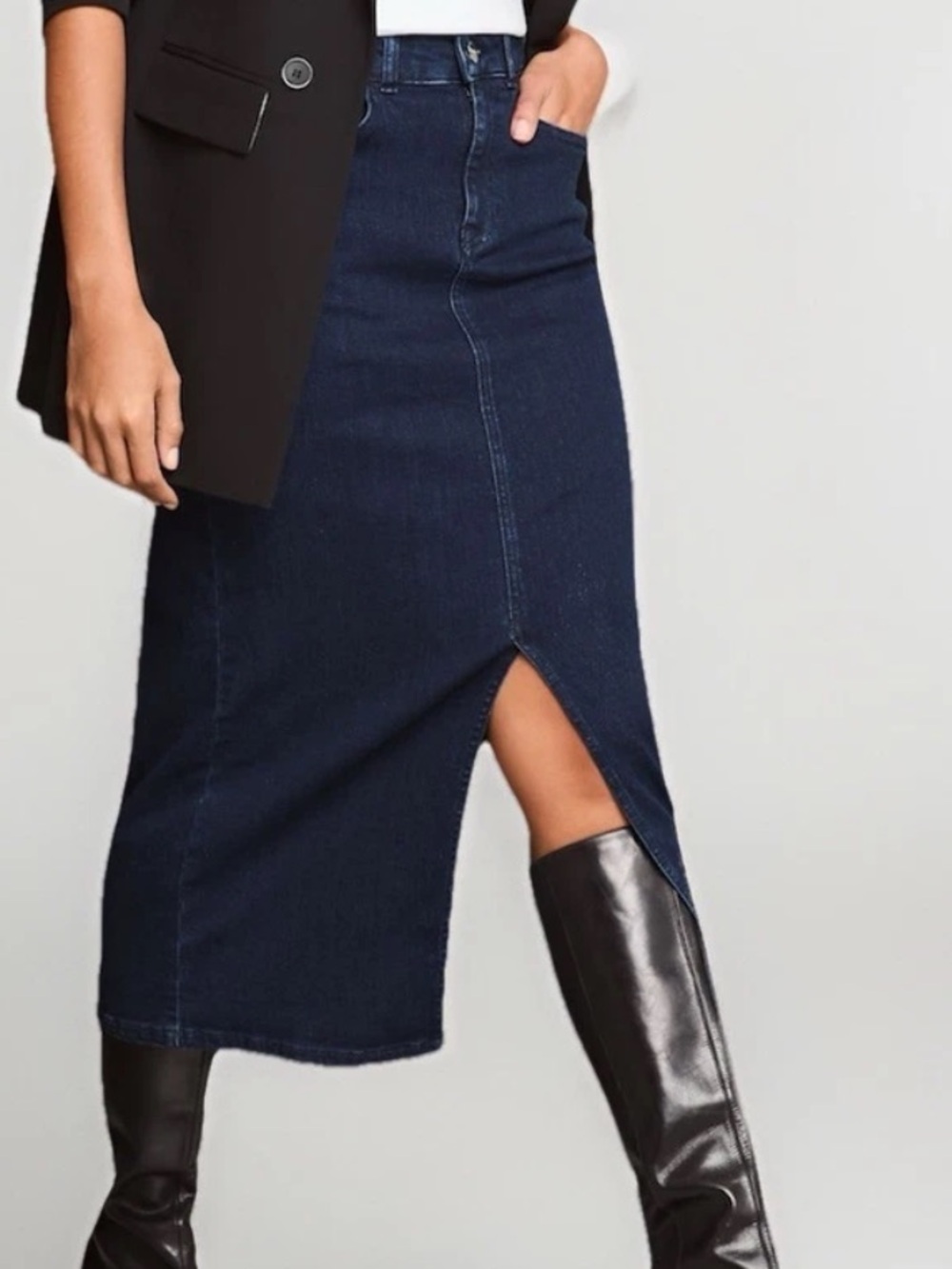 NWT WeWoreWhat Denim Front Slit Midi Skirt Size Medium